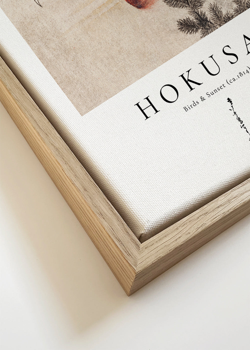 Hokusai-illustration med fugle og sol