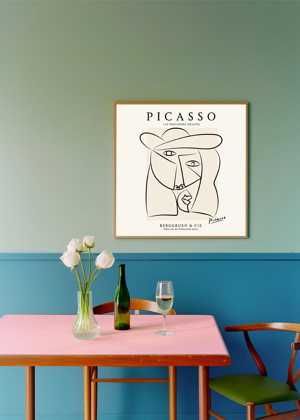 Linjeillustration portræt i Picasso-stil