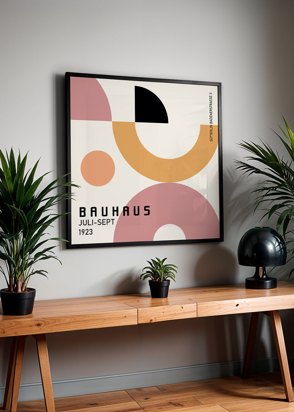 Geometrisk Bauhaus-plakat med cirkulære former