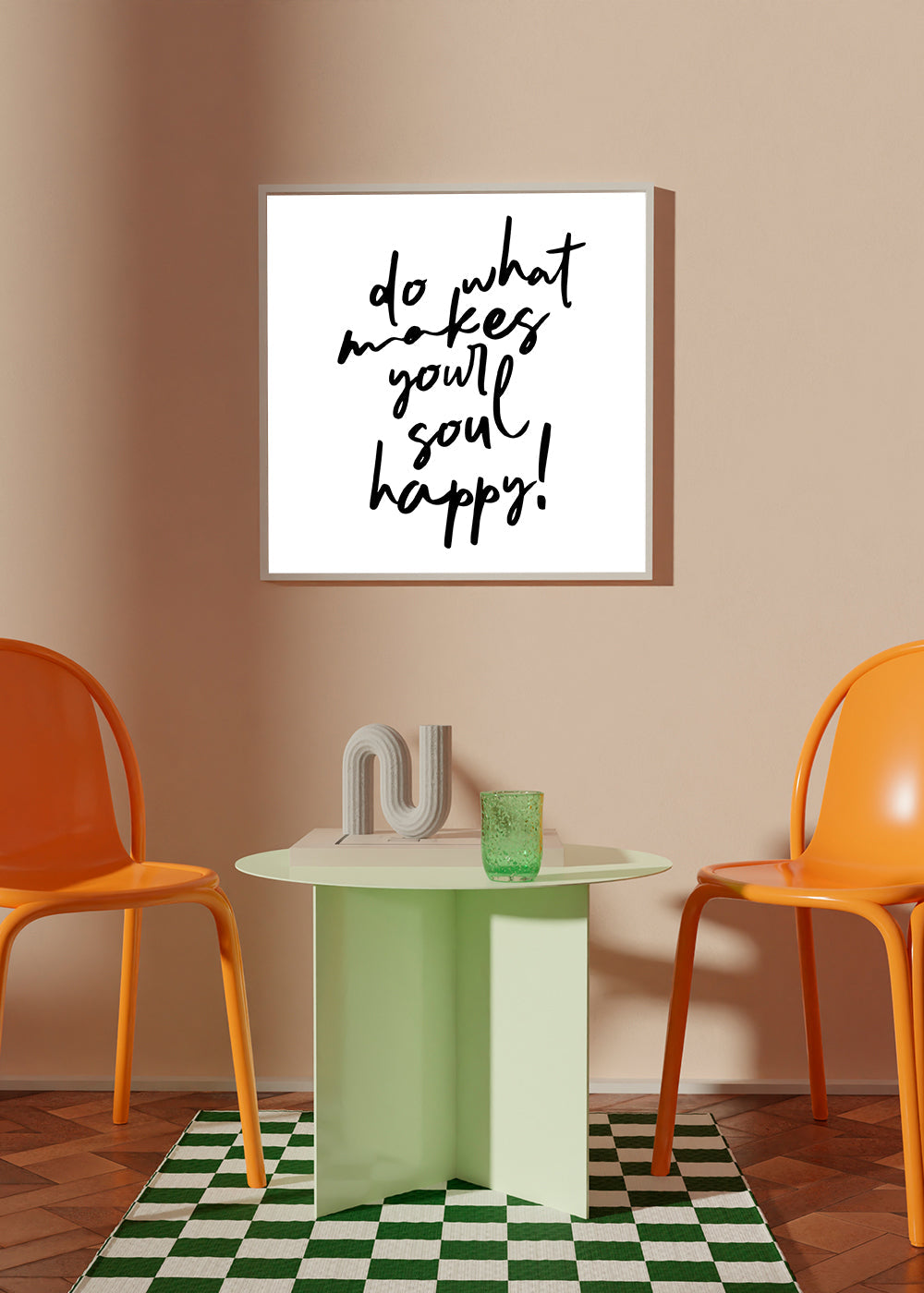 Minimalistisk plakat med håndskrevet citat