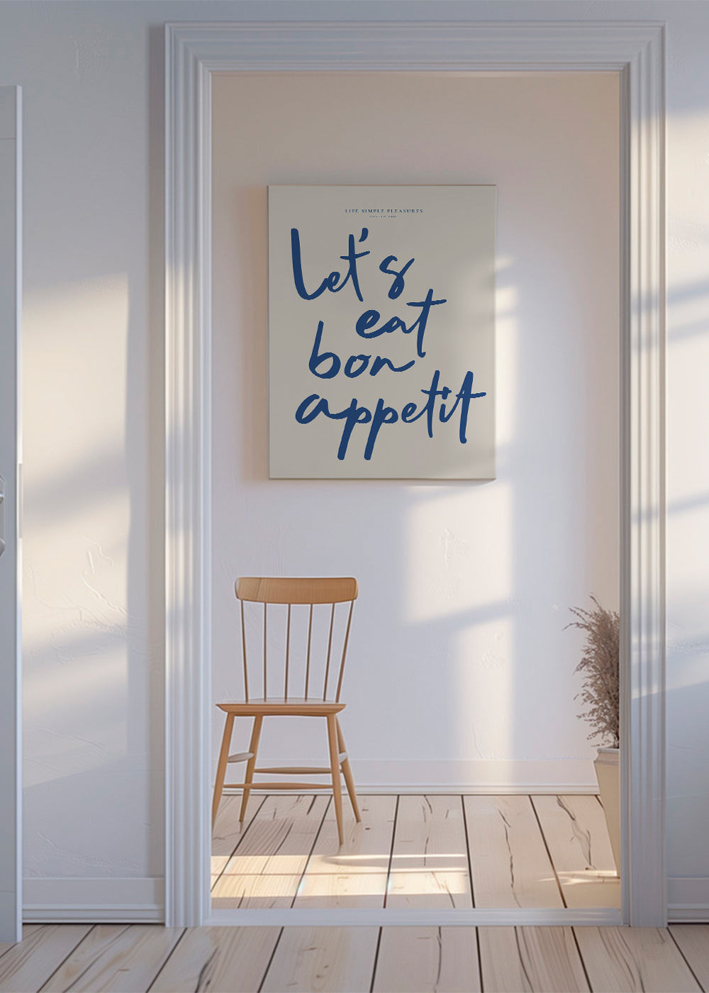 Køkkenkunst med fed blå skrift