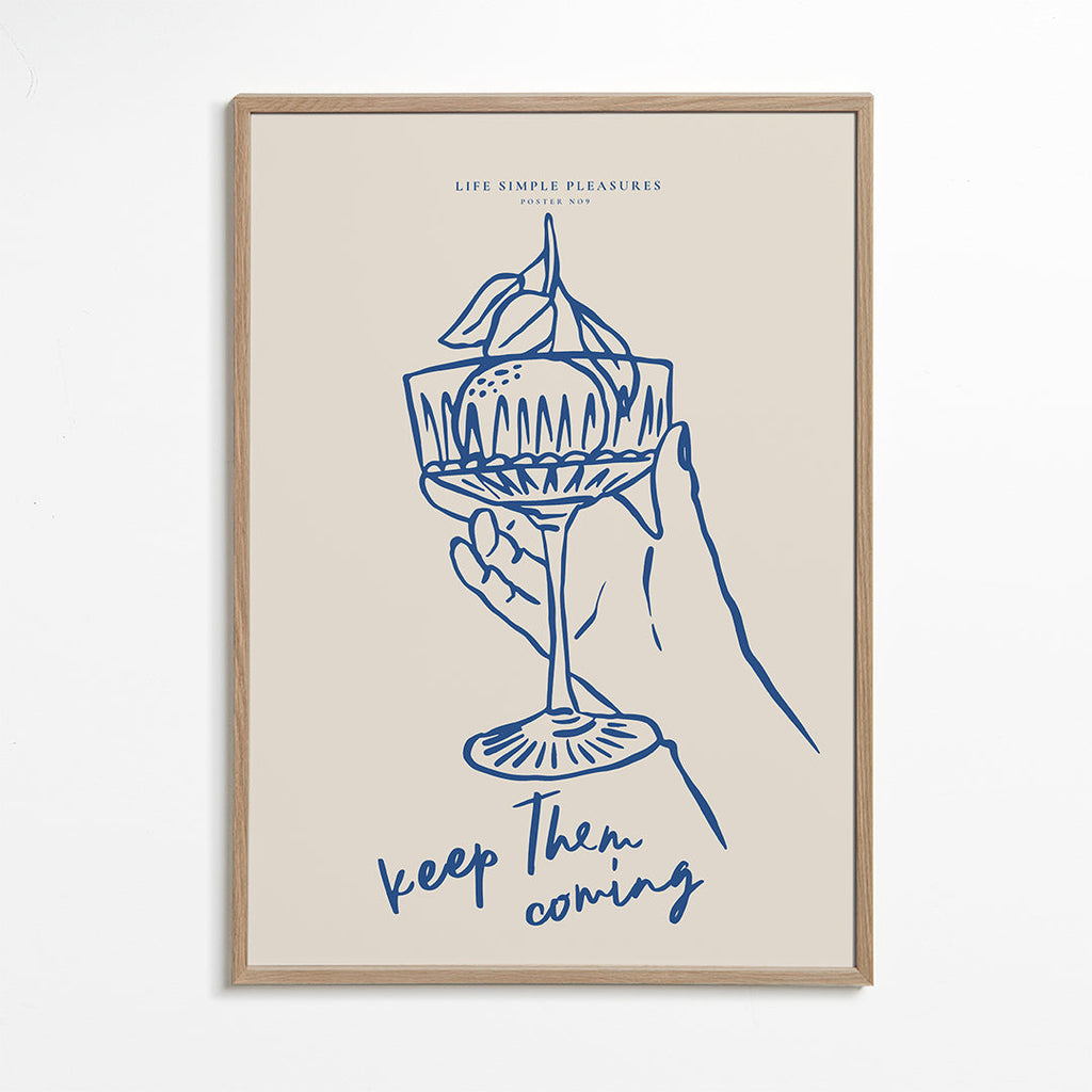 Køkkenkunst: cocktailglas i blå linjetegning