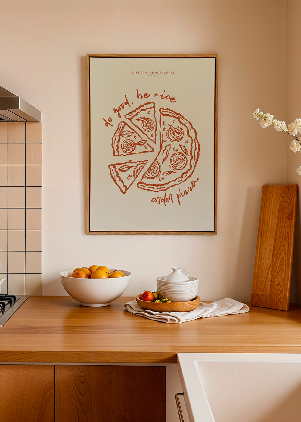 Køkkenkunst med minimalistisk pizzaillustration
