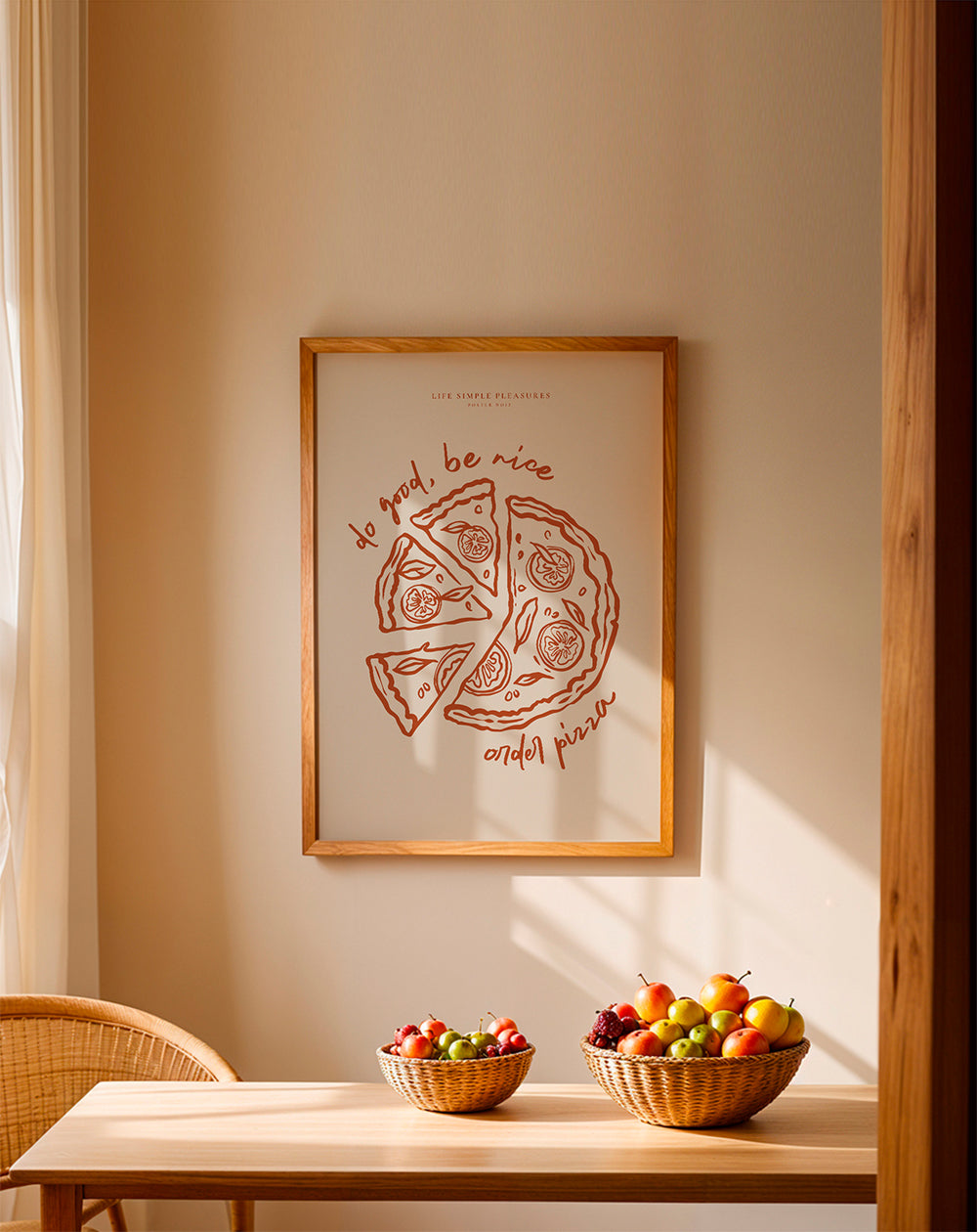 Køkkenkunst med minimalistisk pizzaillustration