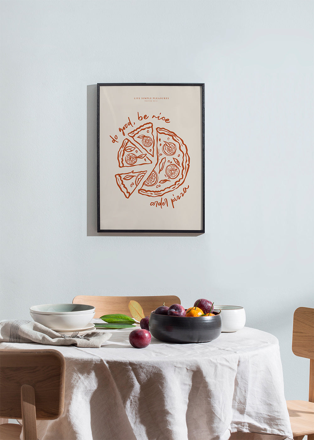 Køkkenkunst med minimalistisk pizzaillustration