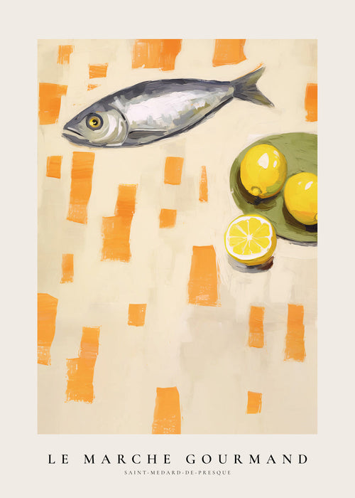Køkkenkunst med fisk og citroner