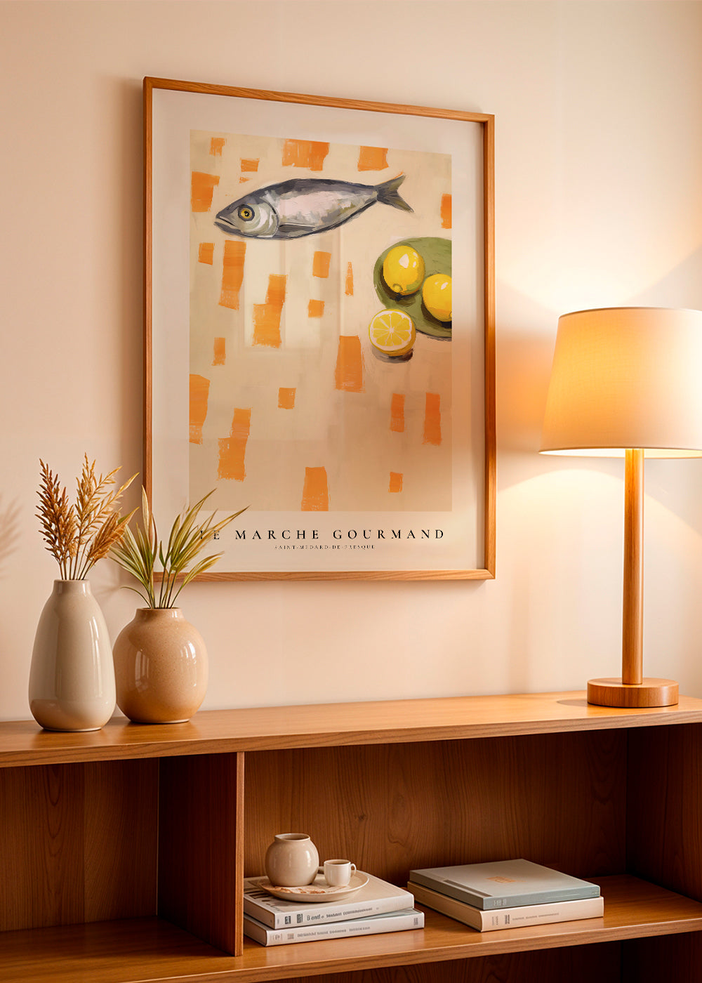 Køkkenkunst med fisk og citroner