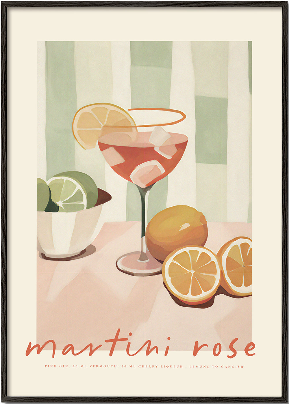 Køkkenkunst Martini Rose illustreret cocktail