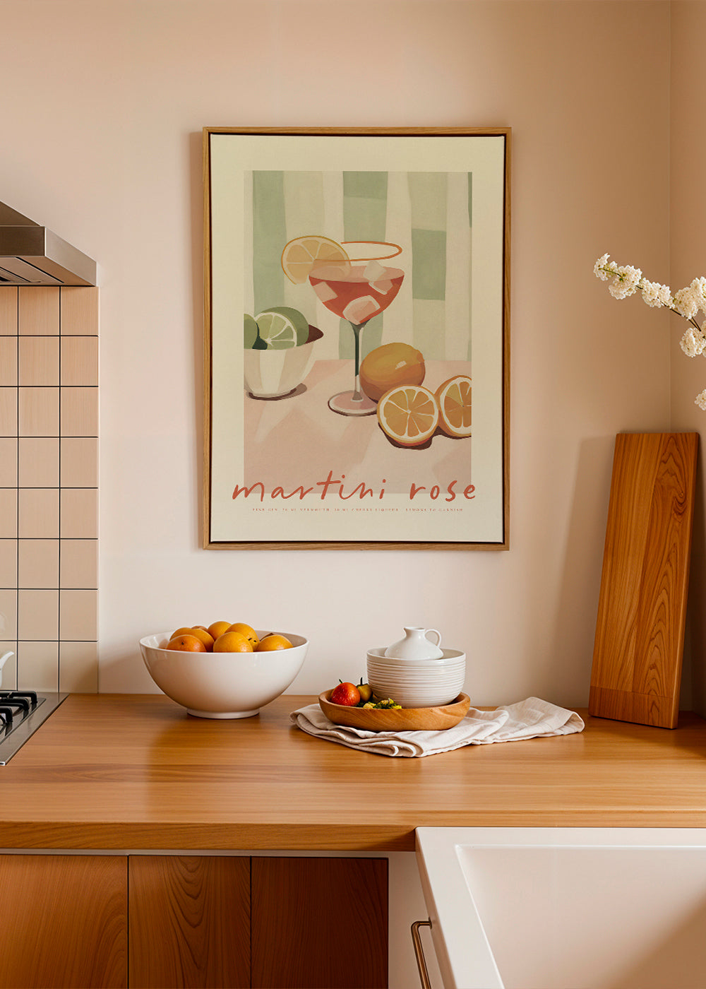 Køkkenkunst Martini Rose illustreret cocktail