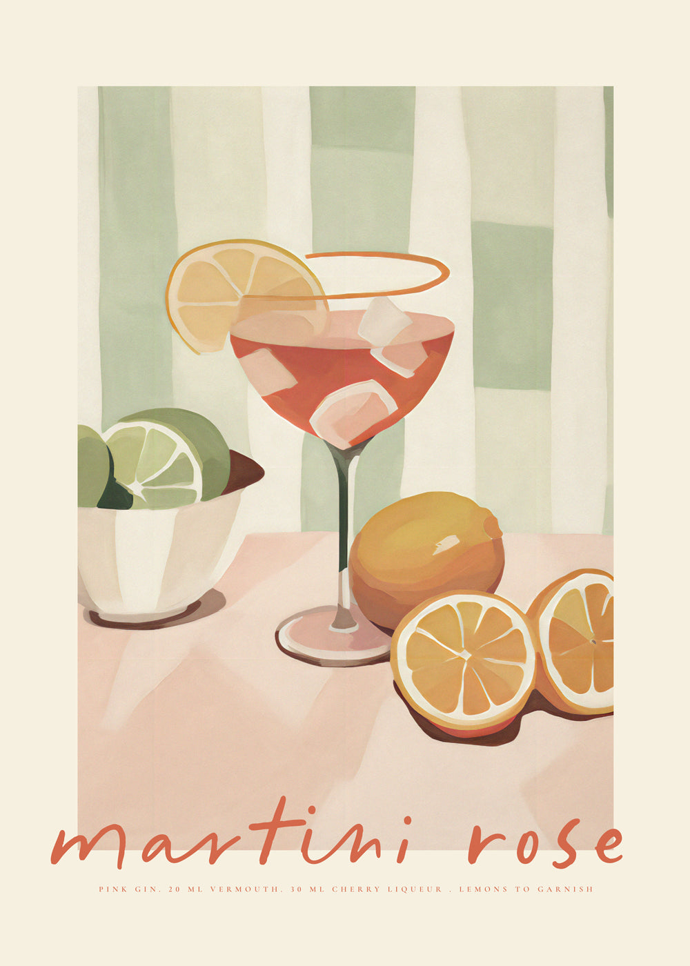 Køkkenkunst Martini Rose illustreret cocktail