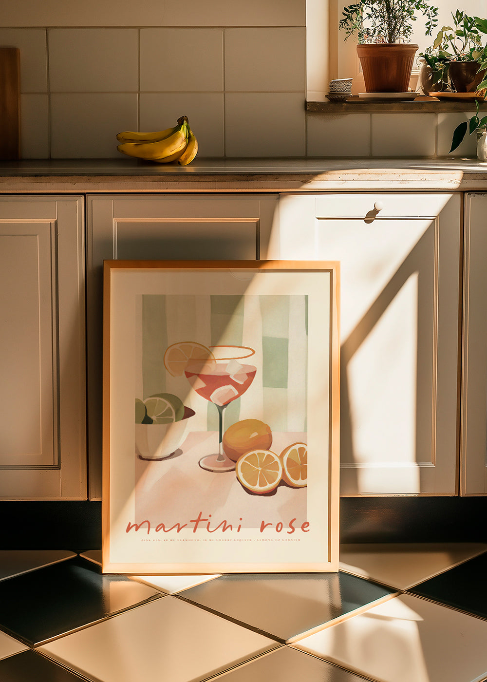 Køkkenkunst Martini Rose illustreret cocktail