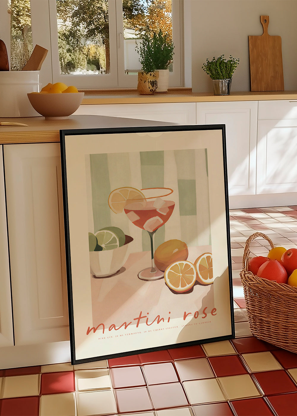 Køkkenkunst Martini Rose illustreret cocktail