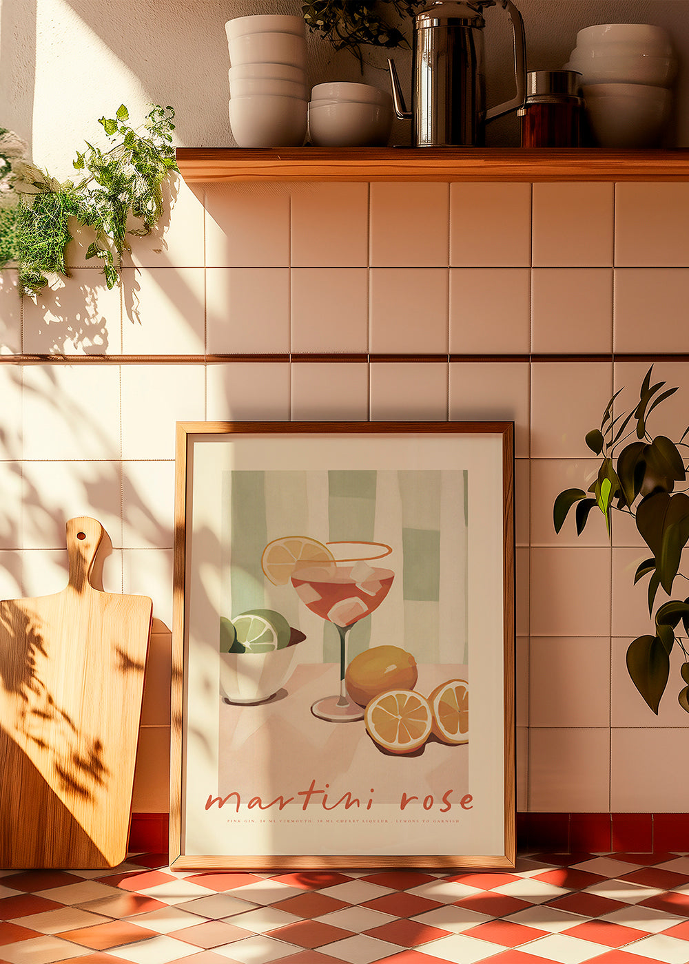 Køkkenkunst Martini Rose illustreret cocktail