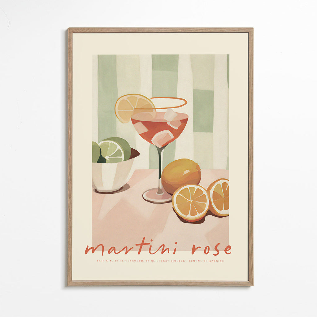 Køkkenkunst Martini Rose illustreret cocktail