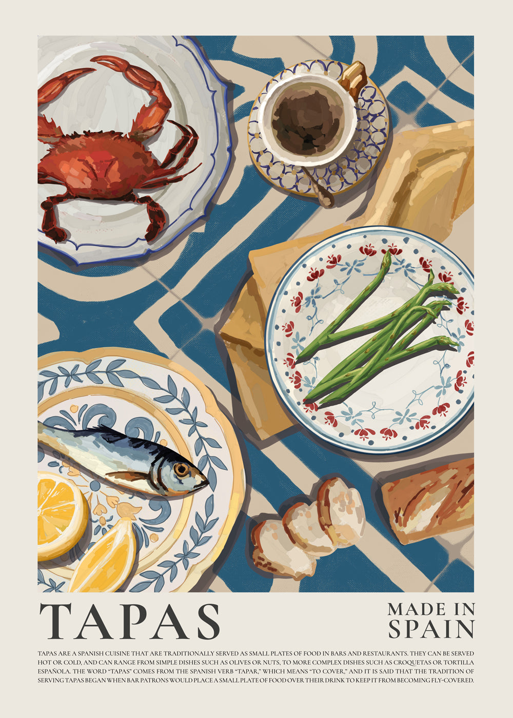 Køkkenkunst: tapas på blå dug