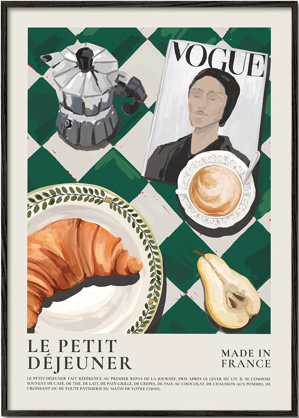 Køkkenkunst morgenmad med croissant og kaffe