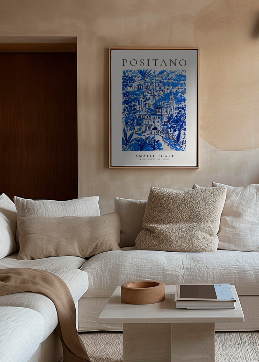 Kunstplakat Positano blå illustration