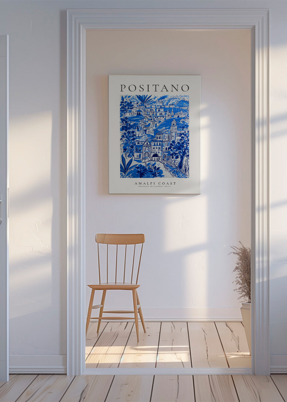 Kunstplakat Positano blå illustration