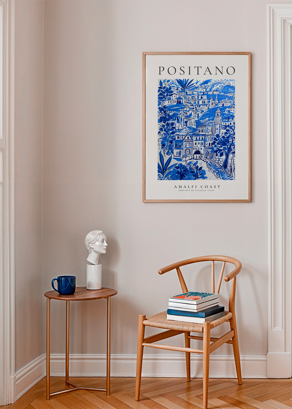 Kunstplakat Positano blå illustration