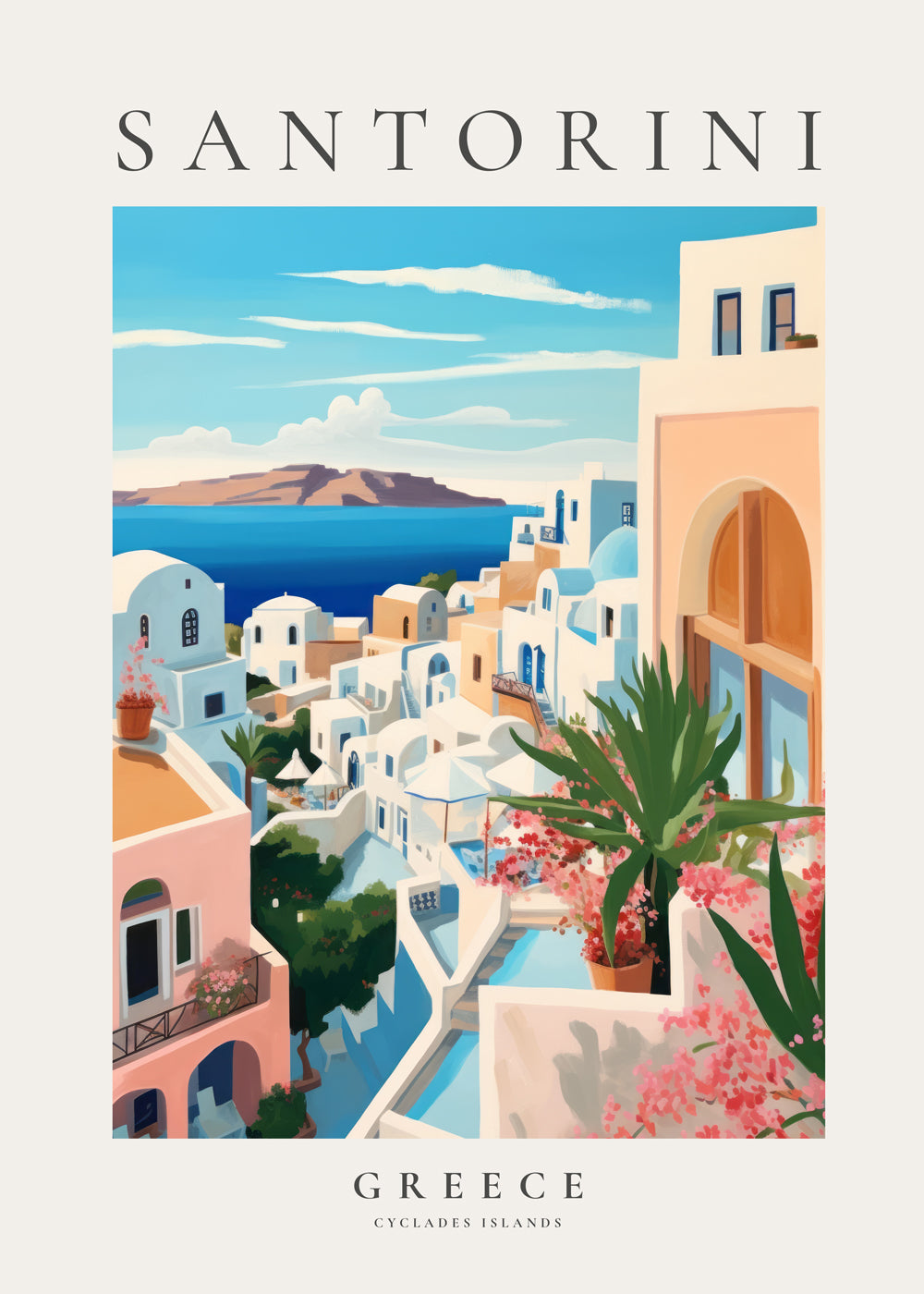 Rejseplakat Santorini kystudsigt