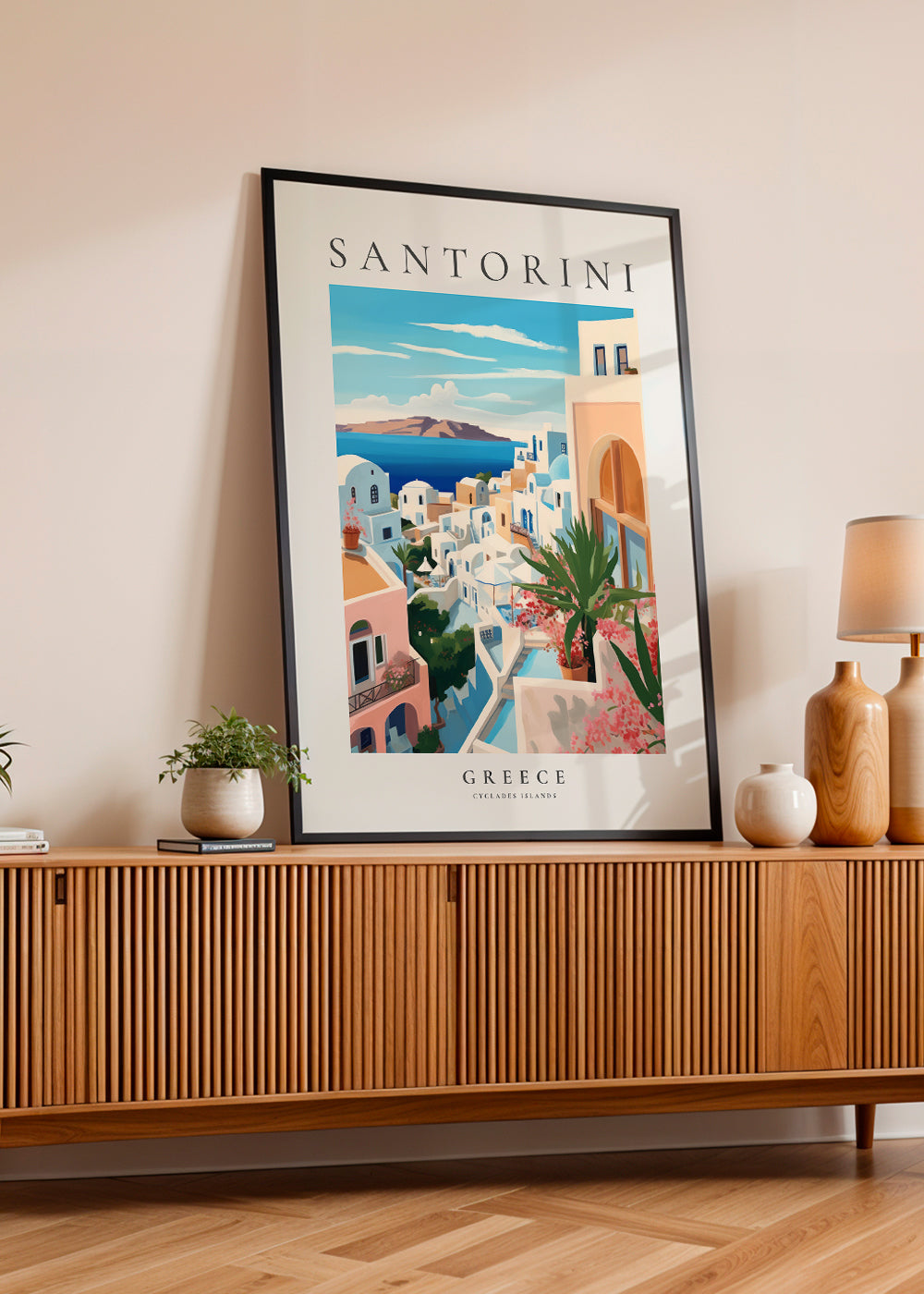 Rejseplakat Santorini kystudsigt