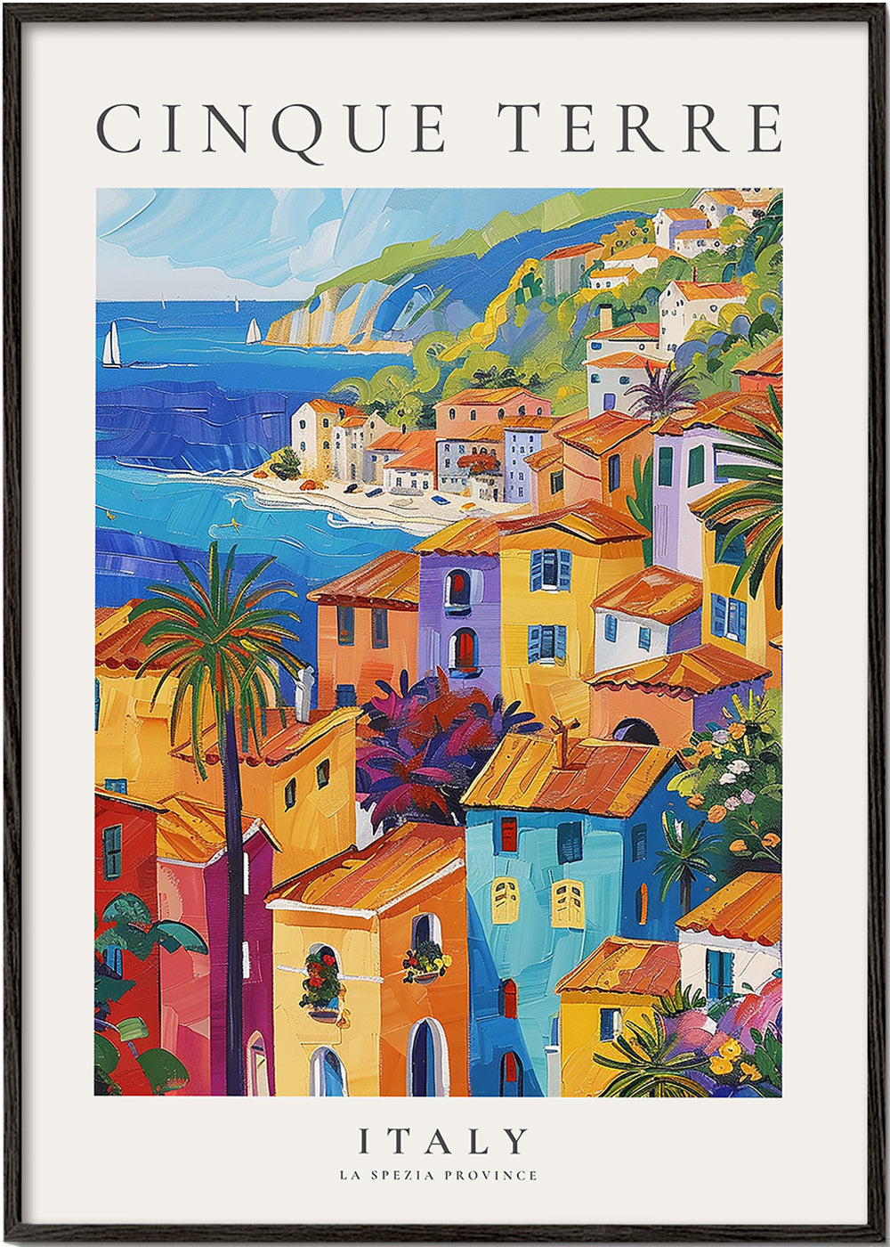 Rejseplakat Cinque Terre farverig kyst