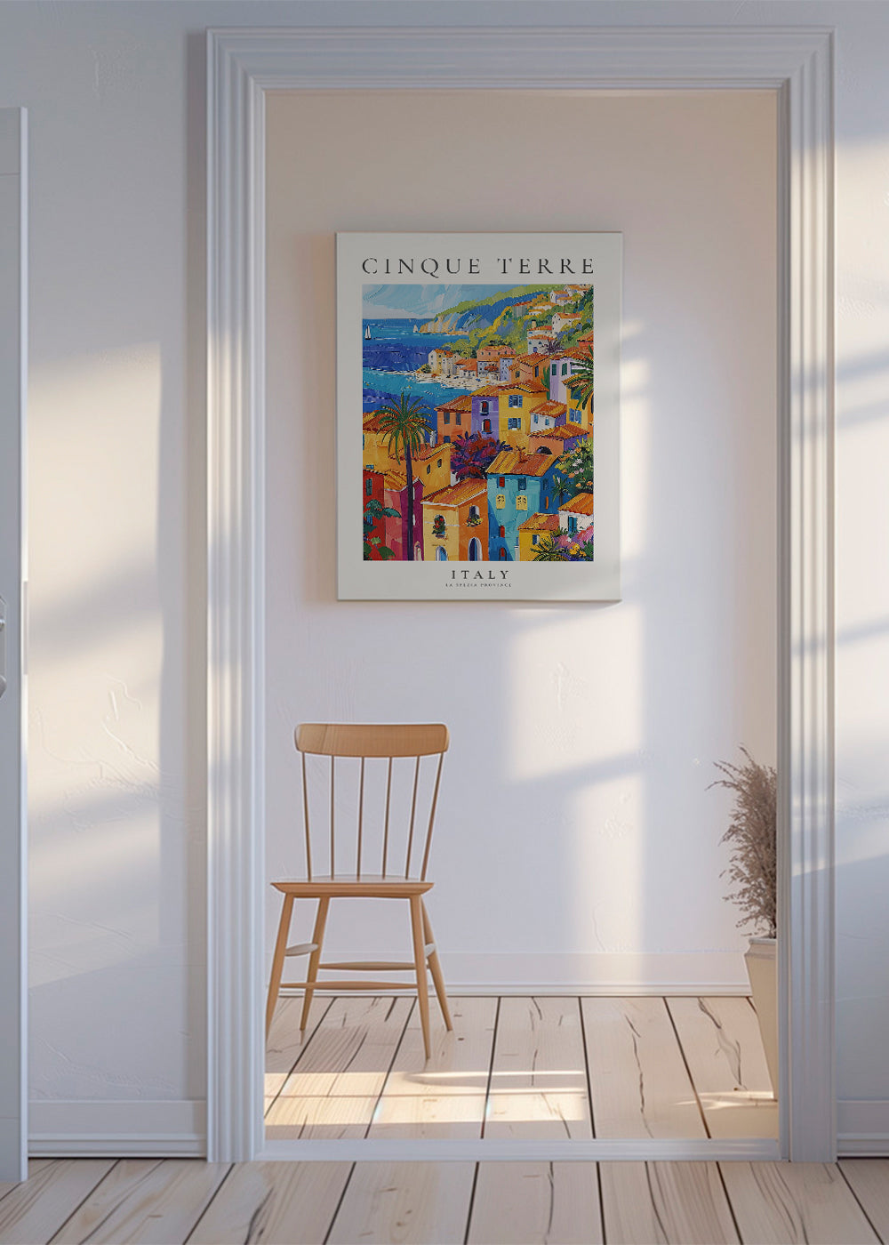 Rejseplakat Cinque Terre farverig kyst