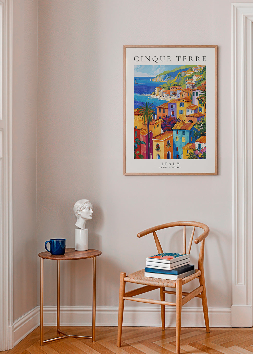 Rejseplakat Cinque Terre farverig kyst