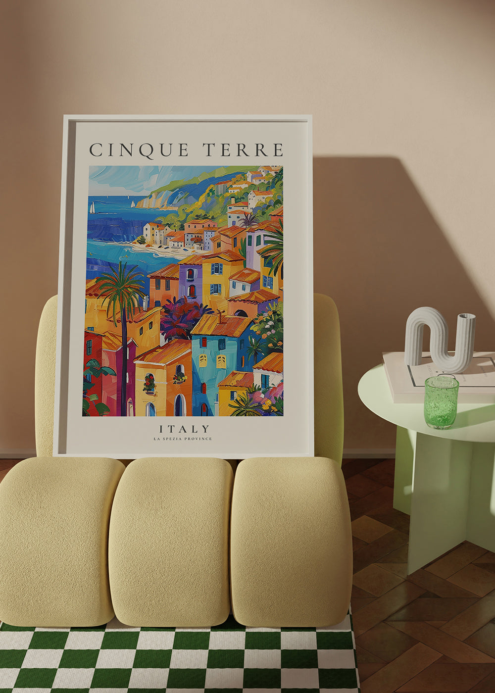 Rejseplakat Cinque Terre farverig kyst