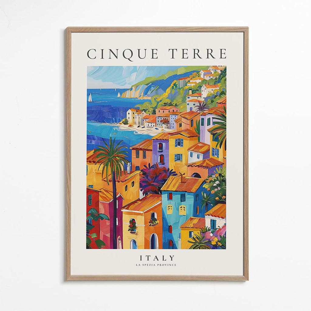Rejseplakat Cinque Terre farverig kyst