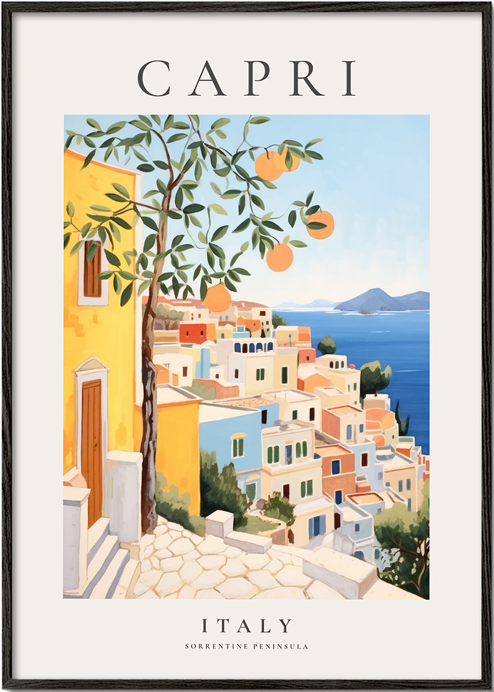 Rejseplakat: Capri-illustration i varme nuancer