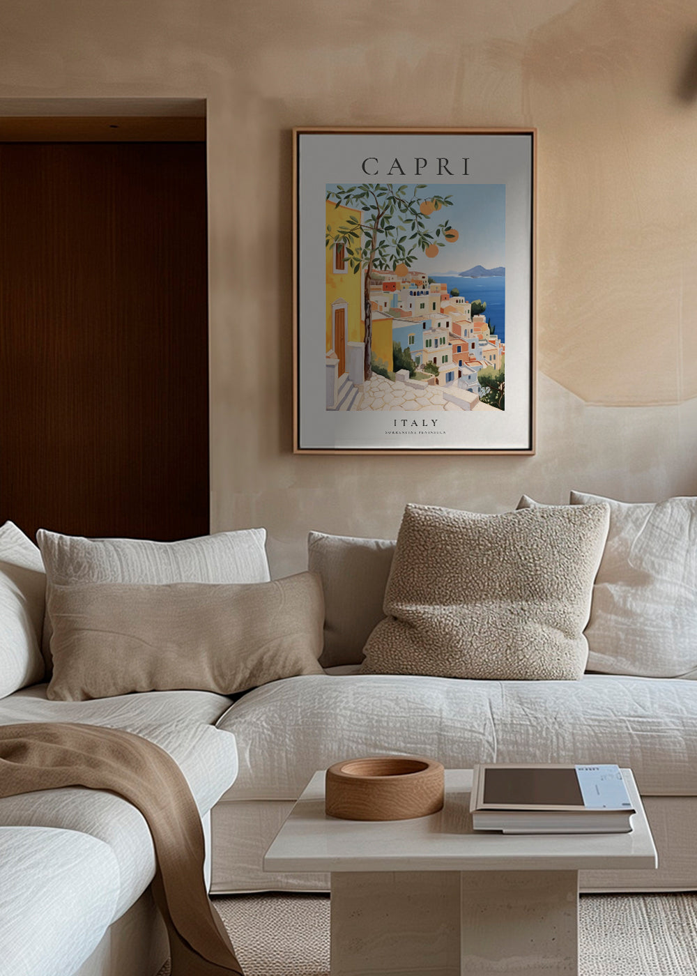 Rejseplakat: Capri-illustration i varme nuancer