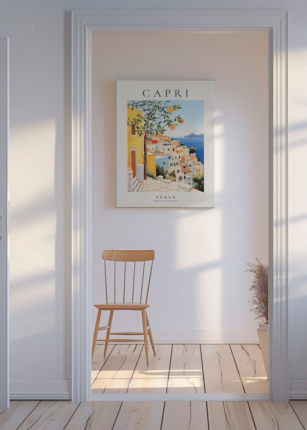 Rejseplakat: Capri-illustration i varme nuancer