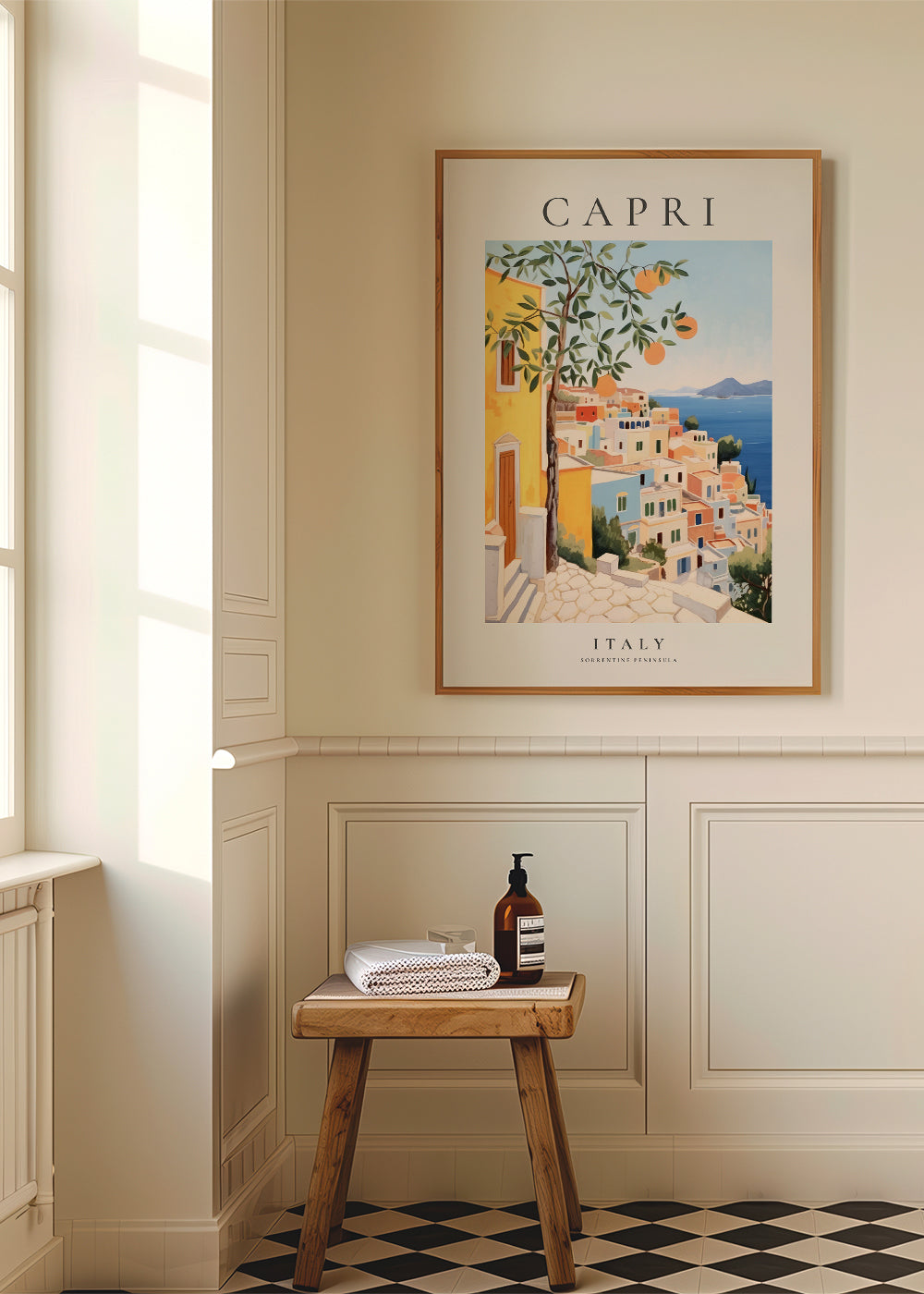Rejseplakat: Capri-illustration i varme nuancer