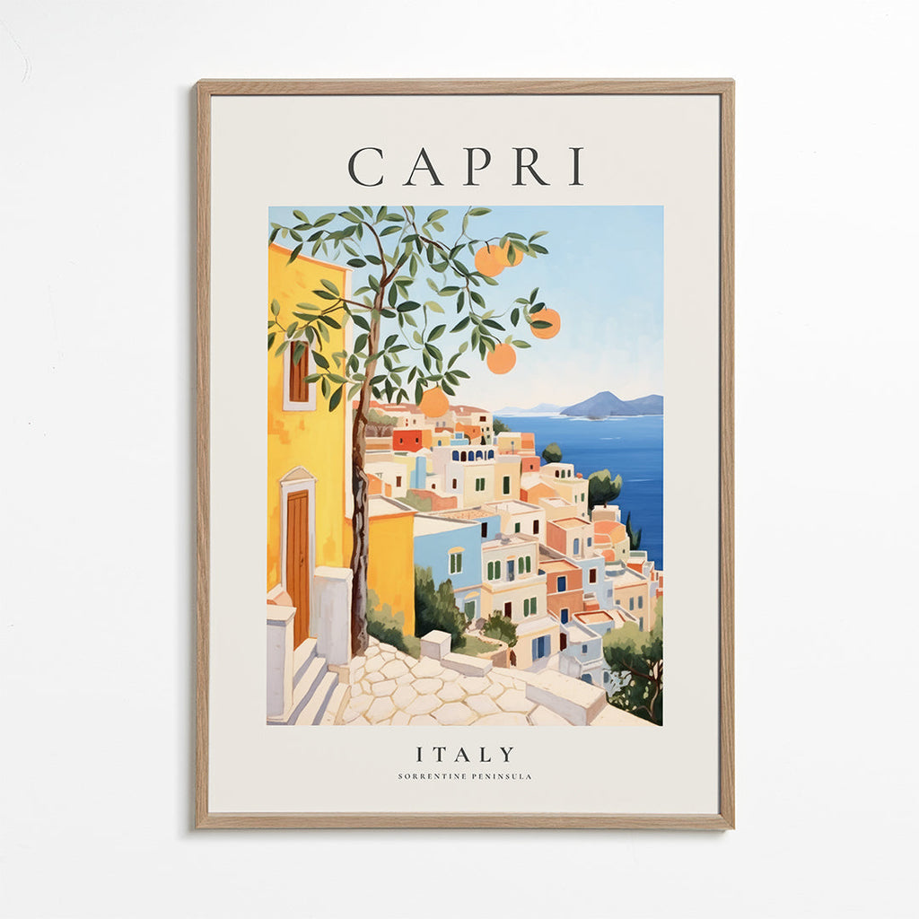 Rejseplakat: Capri-illustration i varme nuancer