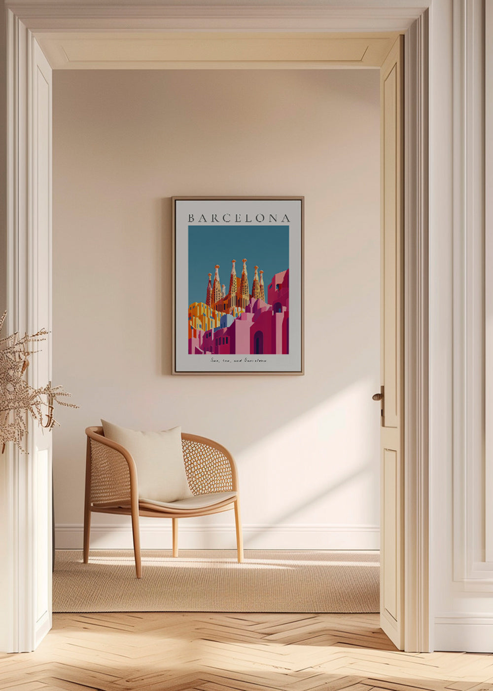 Rejseplakat: Sagrada Familia i varme nuancer