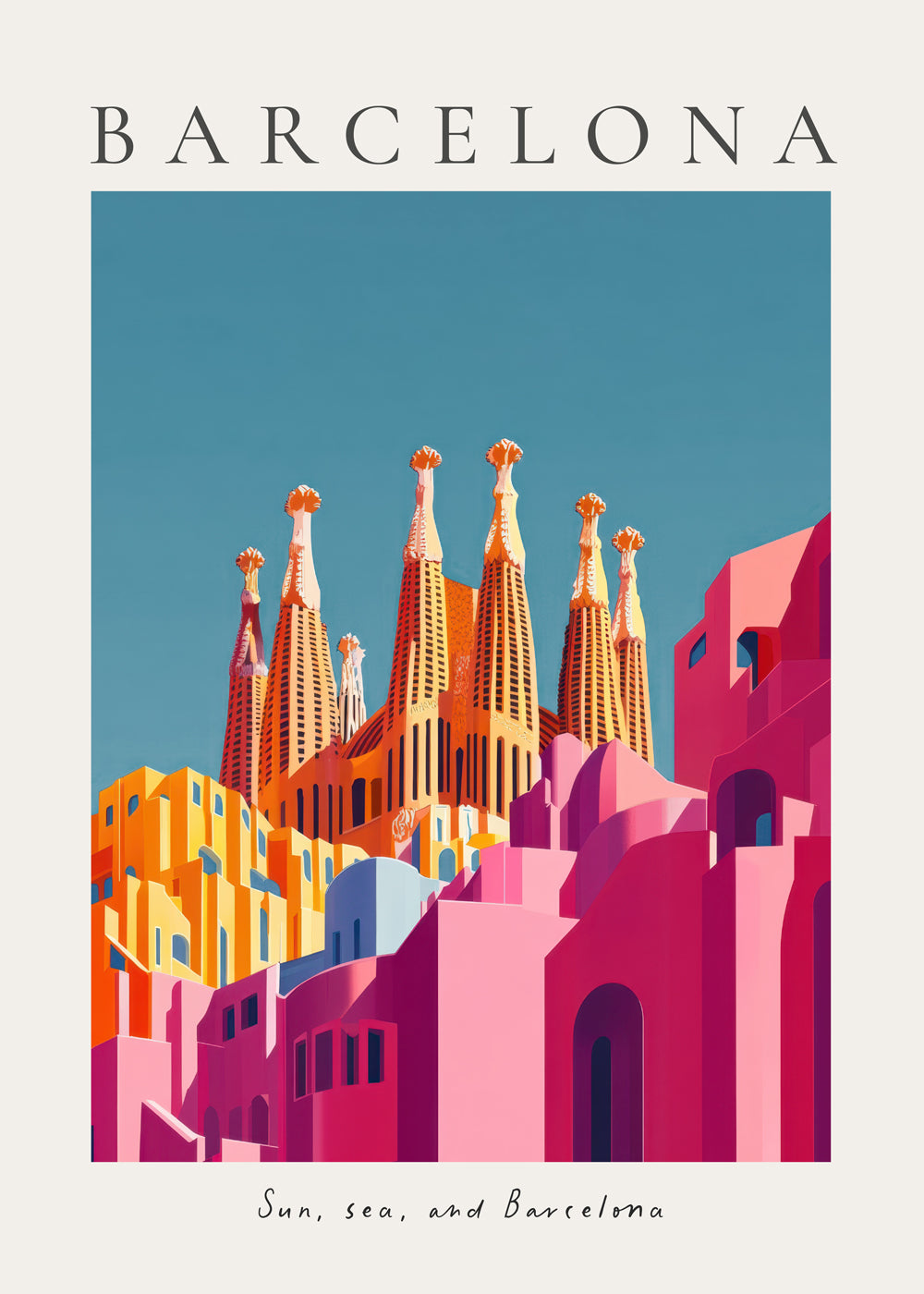 Rejseplakat: Sagrada Familia i varme nuancer