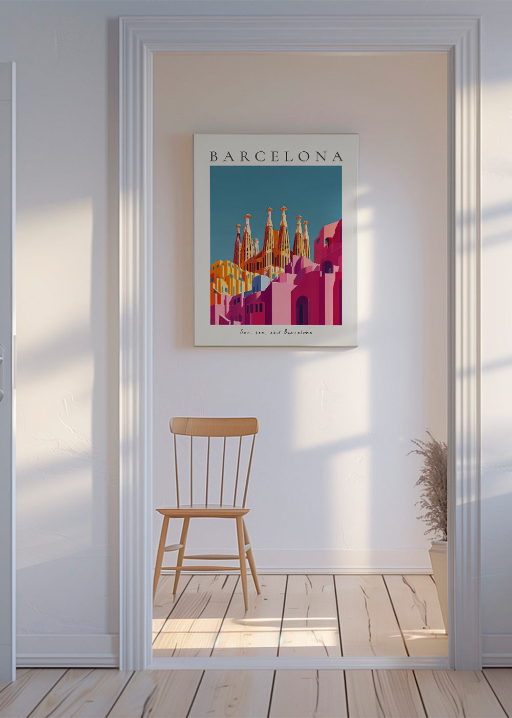 Rejseplakat: Sagrada Familia i varme nuancer