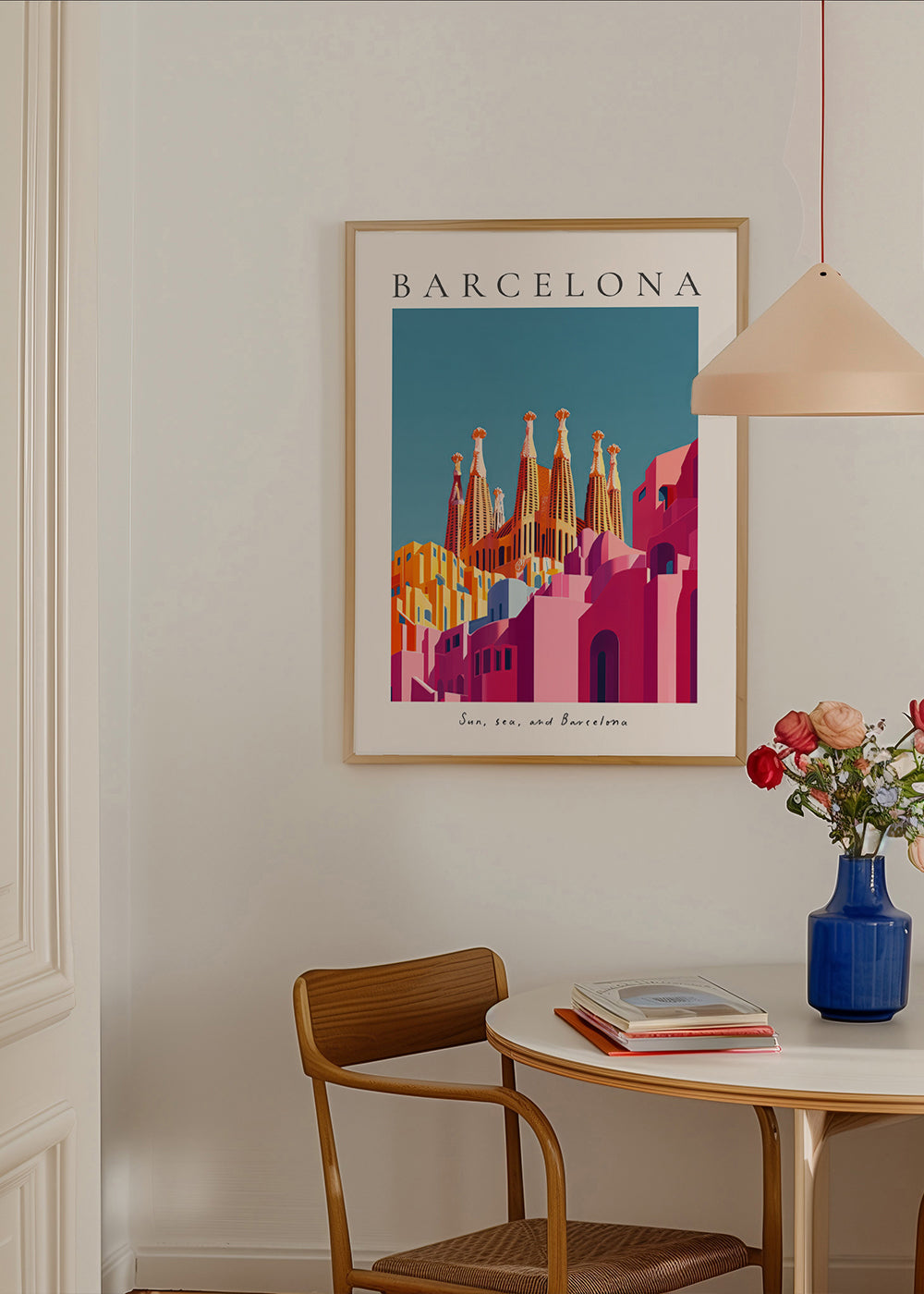 Rejseplakat: Sagrada Familia i varme nuancer