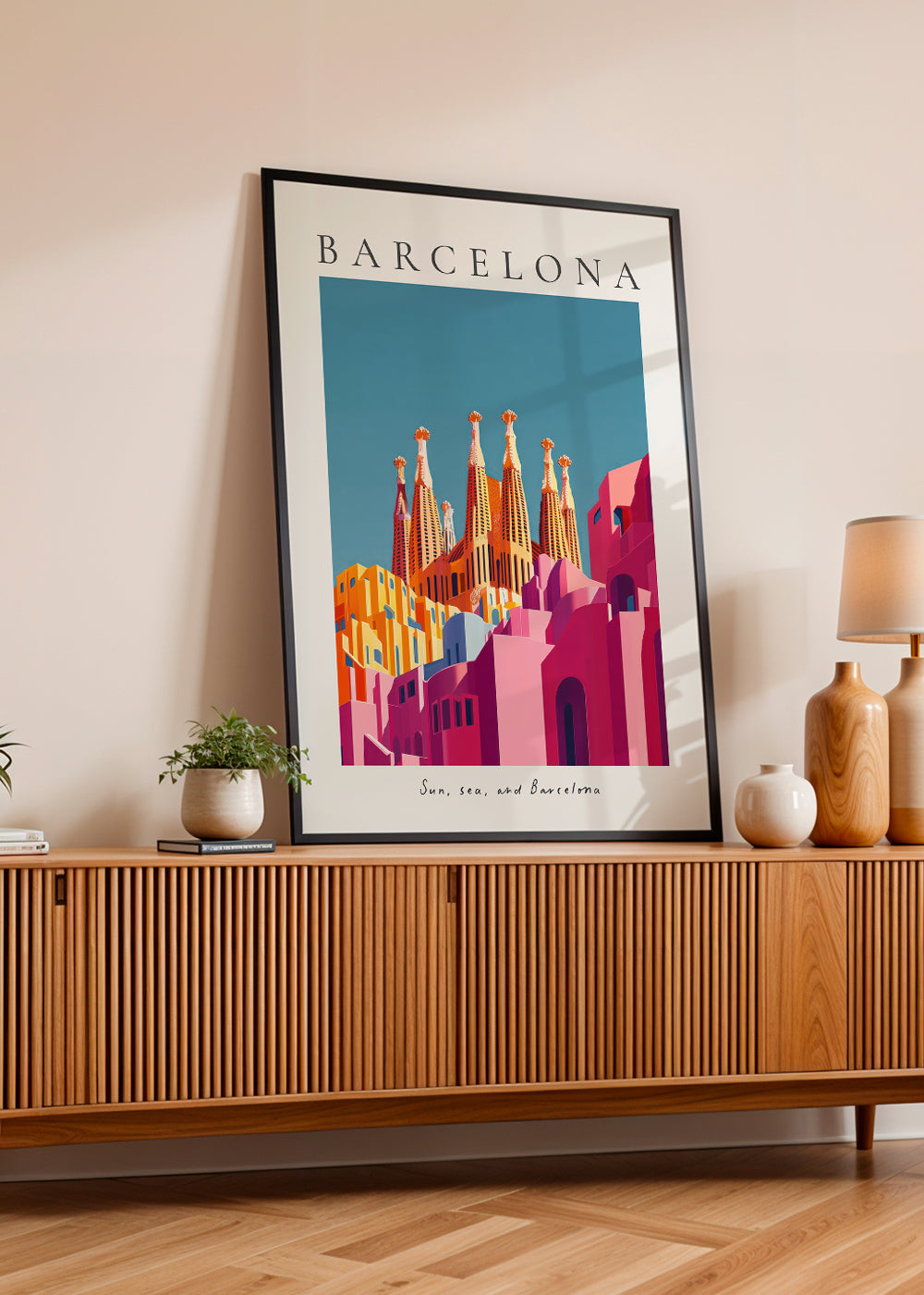 Rejseplakat: Sagrada Familia i varme nuancer
