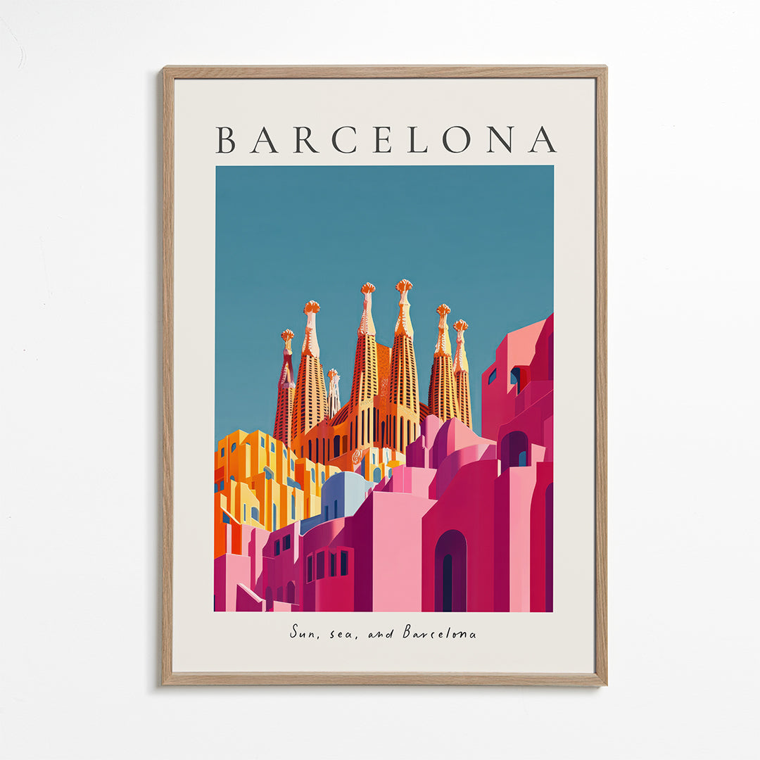 Rejseplakat: Sagrada Familia i varme nuancer