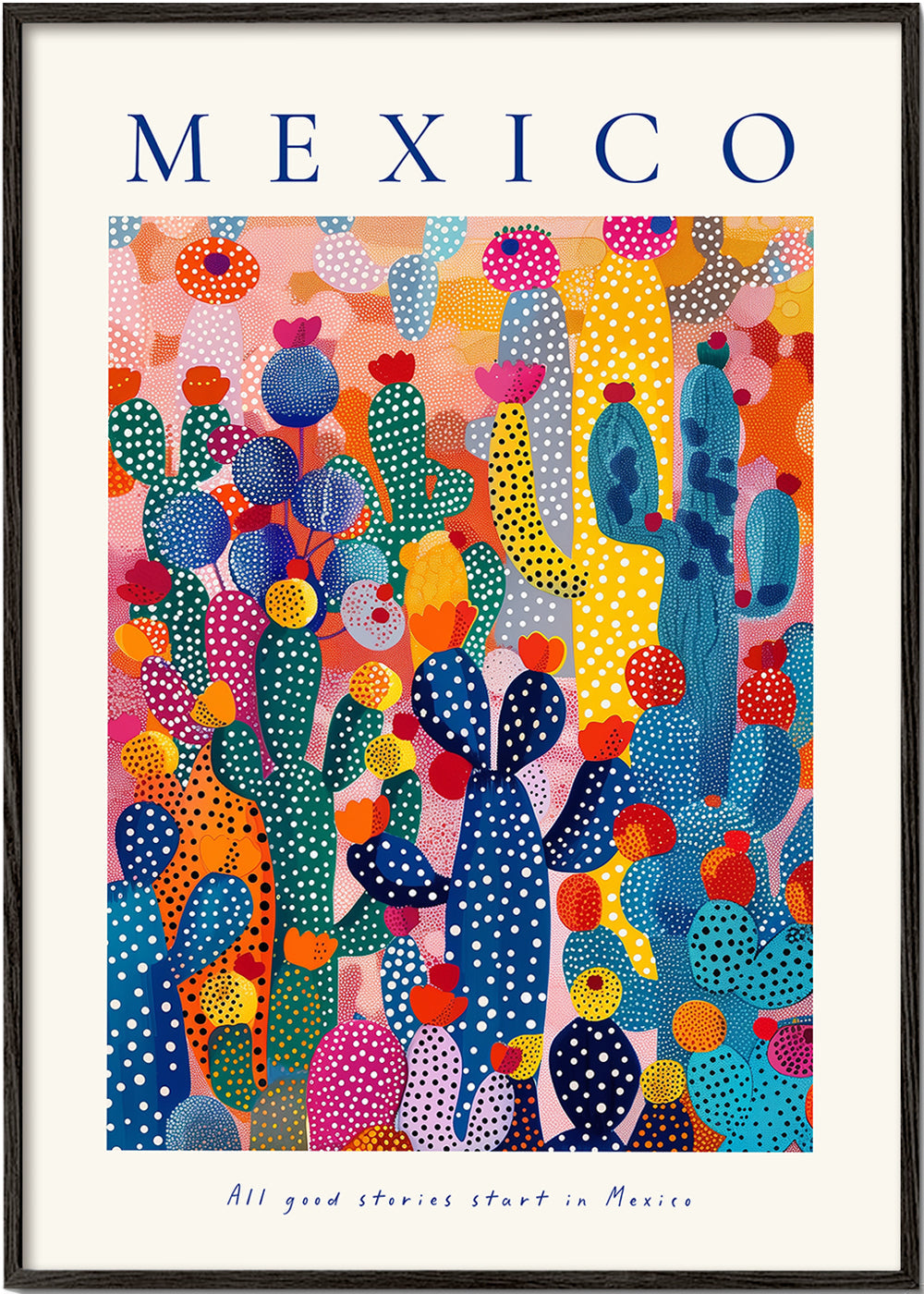 Rejseplakat Mexico med illustrerede kaktusser
