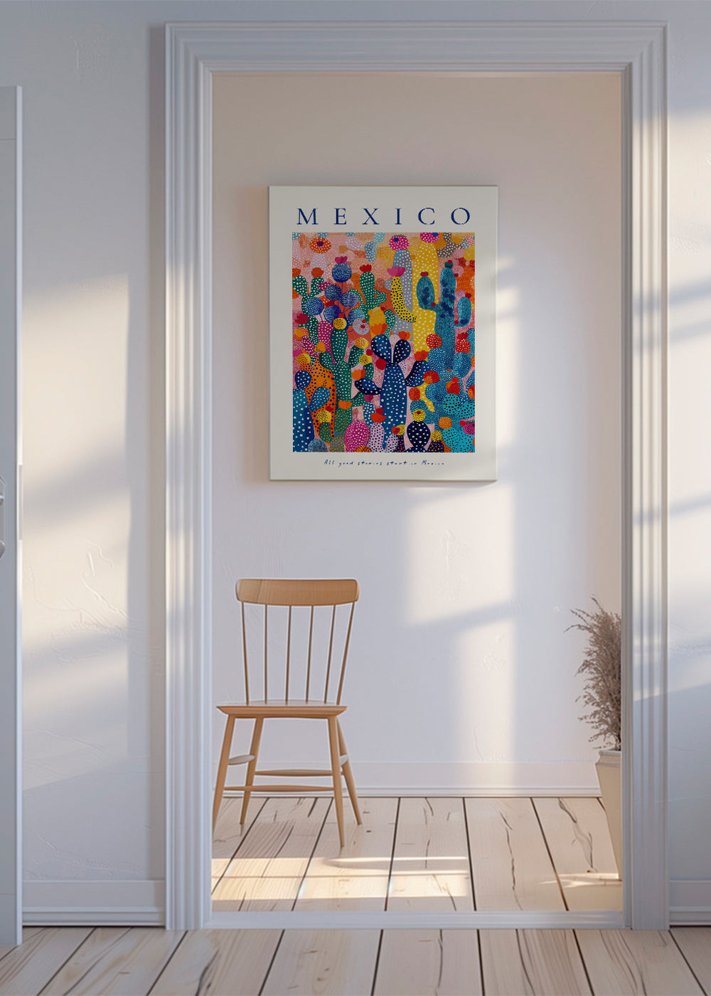 Rejseplakat Mexico med illustrerede kaktusser