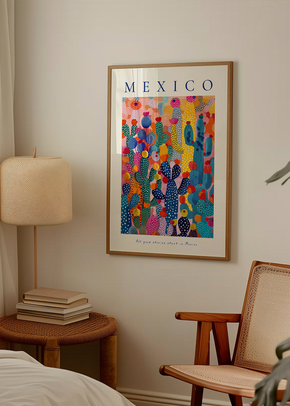 Rejseplakat Mexico med illustrerede kaktusser