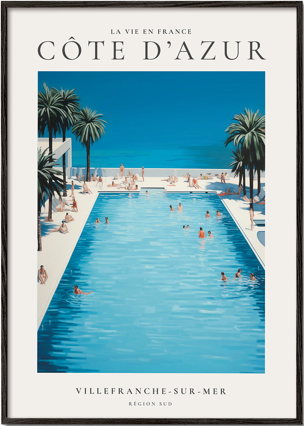 Rejseplakat Den Franske Riviera pool og palmer