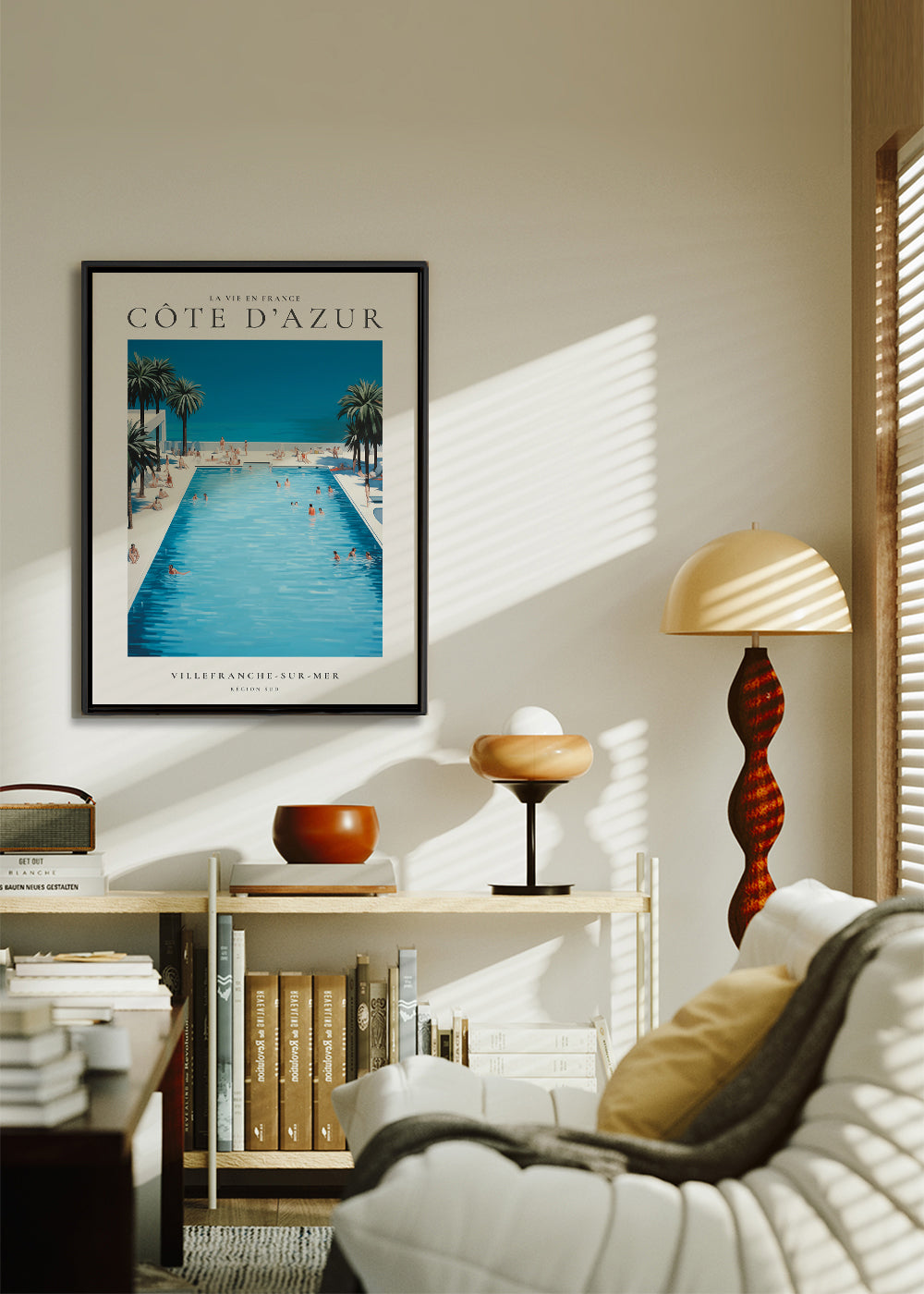 Rejseplakat Den Franske Riviera pool og palmer