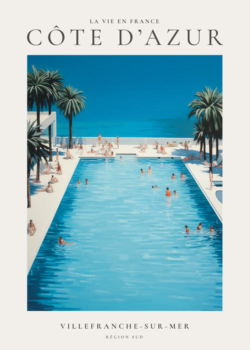 Rejseplakat Den Franske Riviera pool og palmer