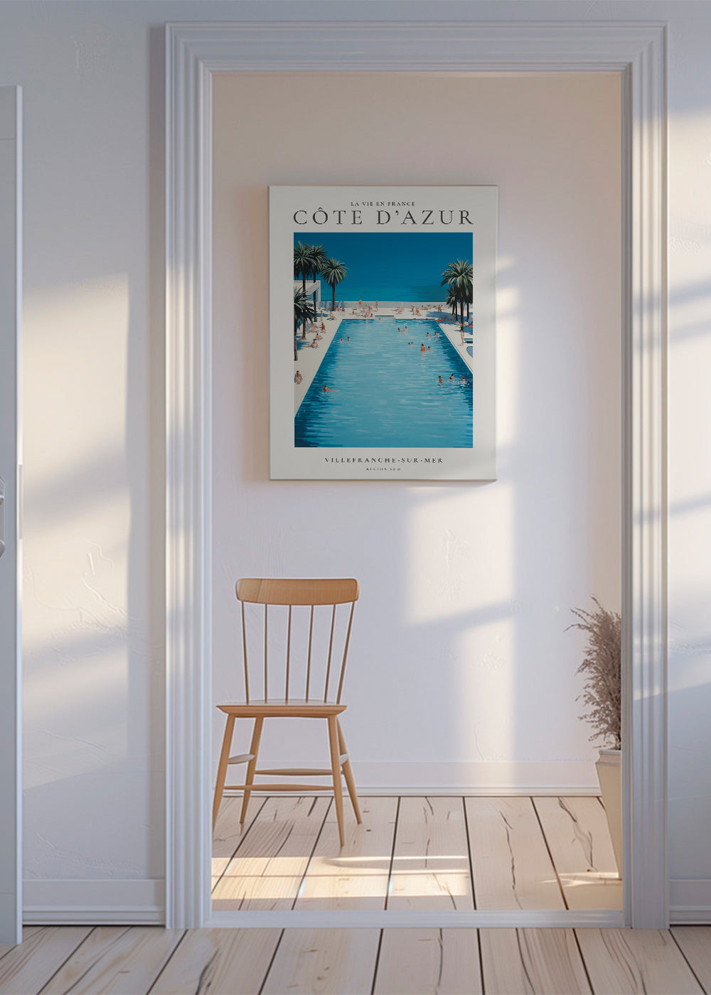 Rejseplakat Den Franske Riviera pool og palmer