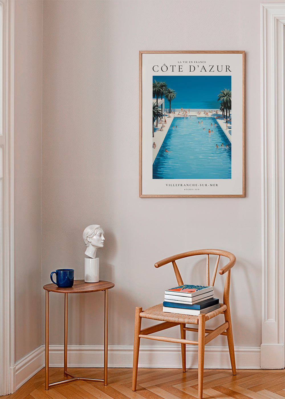 Rejseplakat Den Franske Riviera pool og palmer