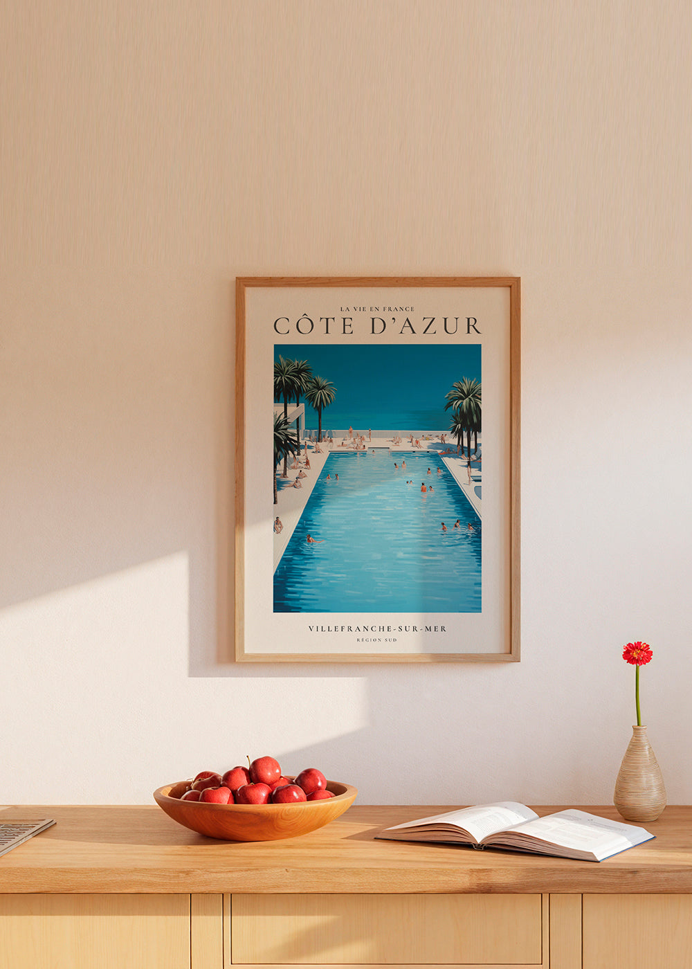 Rejseplakat Den Franske Riviera pool og palmer